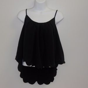 Black Crop Tank Top with Scalloped edge billowy M